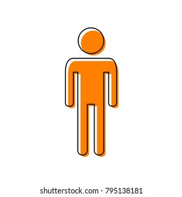 Man sign illustration. Vector. Black line icon with shifted flat orange filled icon on white background. Isolated.