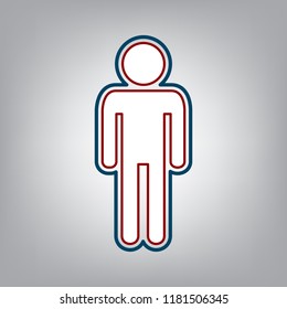 Man sign illustration. Vector. Dark red, transparent and midnight green stroke of white icon at grayish background.