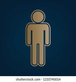 Man sign illustration. Vector. Golden icon and border at dark cyan background.