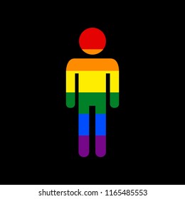 Man sign illustration. Vector. Icon with colors of LGBT flag at black background.