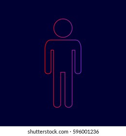 Man sign illustration. Vector. Line icon with gradient from red to violet colors on dark blue background.