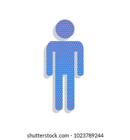 Man sign illustration. Vector. Neon blue icon with cyclamen polka dots pattern with light gray shadow on white background. Isolated.