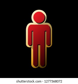 Man sign illustration. Vector. Red icon with small black and limitless shadows at golden sticker on black background.