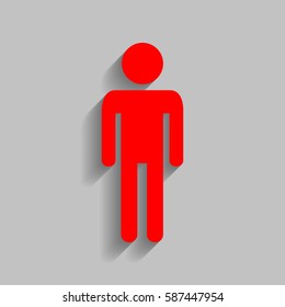 Man sign illustration. Vector. Red icon with soft shadow on gray background.