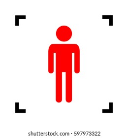 Man sign illustration. Vector. Red icon inside black focus corners on white background. Isolated.