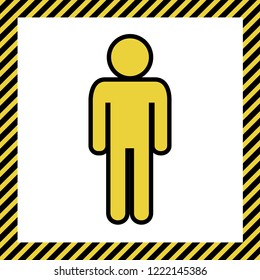Man sign illustration. Vector. Warm yellow icon with black contour in frame named as under construction at white background. Isolated.
