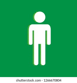 Man sign illustration. Vector. White flat icon with yellow striped shadow at green background.
