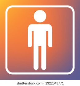 Man sign illustration. Vector. White icon on transparent button at orange-violet gradient background.