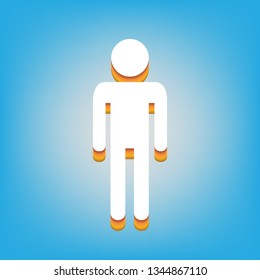 Man sign illustration. Vector. White icon with 3d warm-colored gradient body at sky blue background.