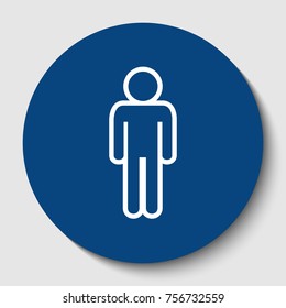 Man sign illustration. Vector. White contour icon in dark cerulean circle at white background. Isolated.