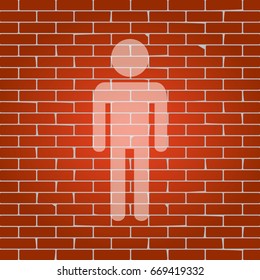 Man sign illustration. Vector. Whitish icon on brick wall as background.
