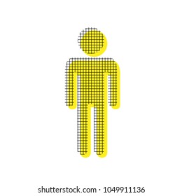 Man sign illustration. Vector. Yellow icon with square pattern duplicate at white background. Isolated.