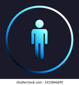 Man sign illustration. White, cyan and blue gradient icon as round button in white shell at dark blue background. Illustration.
