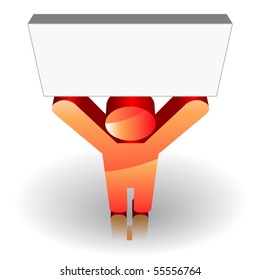 Man sign keep up a signboard. Vector