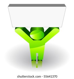 Man sign keep up a signboard. Vector