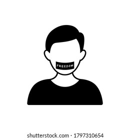 Man sign vector icon with freedom word on tape over mouth.