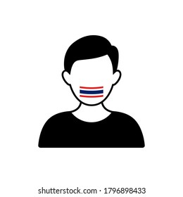 Man sign vector icon with Thai flag tape over mouth. Freedom of speech in Thailand.