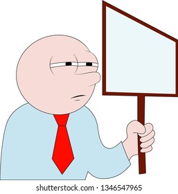 Man with a sign. Vector illustration.
