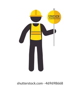 man sign yellow reflection helmet precaution warning worker under construction vector  isolated and flat illustration