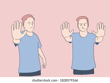 The man signaled with his hand that no one could enter