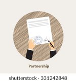 Man signs document stamped handle puts his signature flat design style