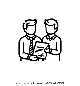 El hombre firma el documento estampado mango pone su firma. ilustración vectorial sobre fondo blanco