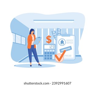 A man signs documents and receives the keys to a house for investment. flat vector modern illustration 