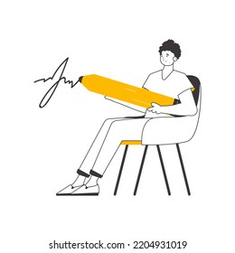 The man signs. Lineart trendy style. Isolated. Vector illustration.