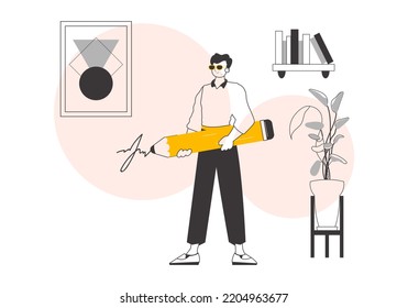 The man signs. Minimalistic linear style. Vector illustration.