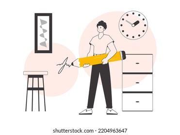 The man signs. Modern linear style. Vector illustration.