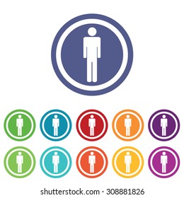 Man signs set, on colored circles, isolated on white