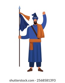 man sikh warrior with flag isolated