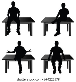 Man silhouete siting on a table in various poses set illustration