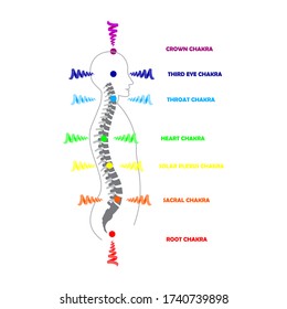 Man silhouette with active shining chakras isolated on the white background vector illustration