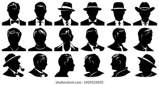 Man Silhouette for Avatars, User Profiles, Social Networks. Vector cliparts isolated on white