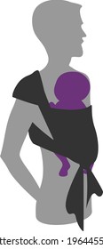 Man silhouette with a baby in a sling. Babywearing father concept