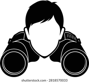 Man silhouette with binoculars icon for vision and search concepts.