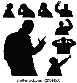 man silhouette body set in various poses in black color art illustration