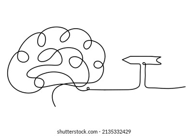 Man silhouette brain with arrow as line drawing on white background. Vector