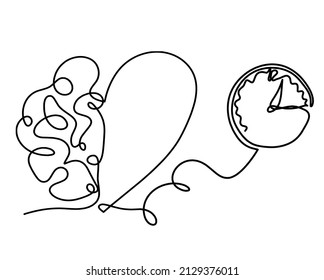Man silhouette brain and clock as line drawing white background  Vector