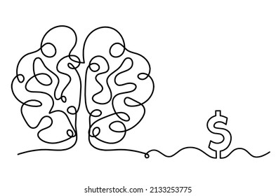 El cerebro de la silueta humana con el dólar como dibujo de fondo blanco. Vector