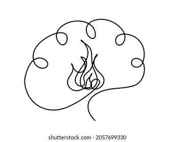 Man silhouette brain   fire as line drawing white background  Vector