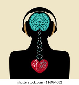 man silhouette with brain and heart