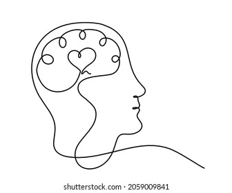 Man silhouette brain   heart as line drawing white background  Vector