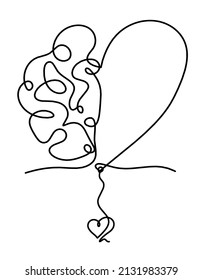 Man silhouette brain with heart as line drawing on white background. Vector