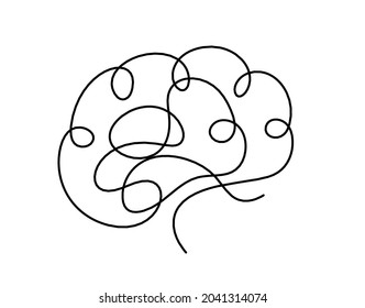 Man Silhouette Brain As Line Drawing On White Background. Vector