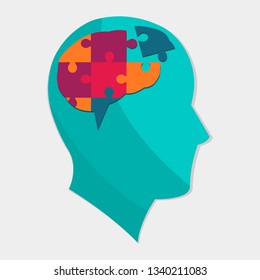 man silhouette with brain puzzle for autism day concept vector illustration