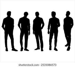 Projeto de vetor Man Silhouette Bundle.  Para uso como modelo de folheto ou para uso em web design. Desenhado à mão 