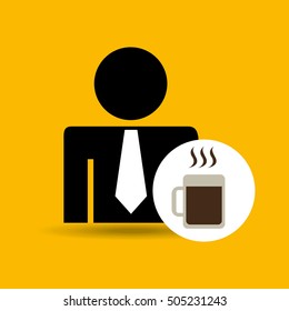 man silhouette business and mug coffee hot design icon vector illustration