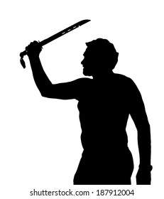 Man Silhouette European Ninja Holding Samurai Sword 